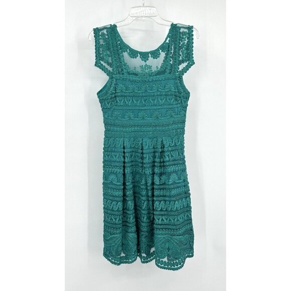 YOANA BARASCHI dress fit flare lace sheer mesh vintage inspired party green 4 - Picture 1 of 10